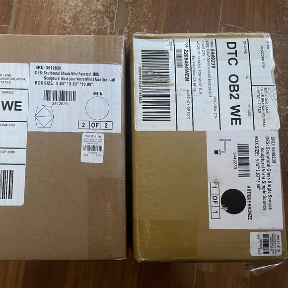 NIB West Elm Sculptural Scone w/ Faceted Mini 5.5" Milk Shade Dk Bronze - Picture 3 of 4